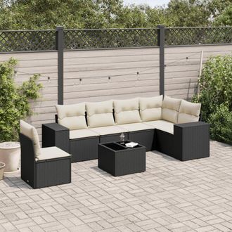 vidaXL Set De Comedor De Jard&iacute;n 7 Pzas Y Cojines Rat&aacute;n Sint&eacute;tico Negro Vidaxl