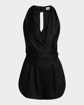 SIMKHAI Halia Draped Satin Romper