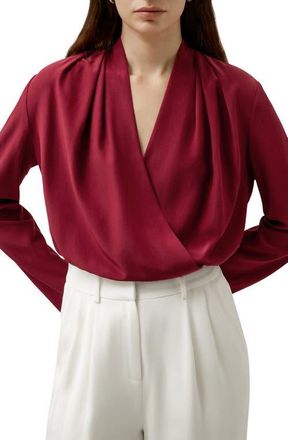 LilySilk Womens Silk Cr&ecirc;pe de Chine Long Sleeve Blouse in Cherry Red at Nordstrom, Size X-Small