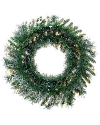 Vickerman 30In Flocked Snow Ridge Artificial Christmas Wreath, Warm White Led Lights