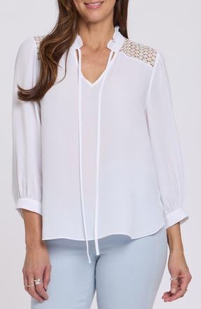NYDJ Lorelei Lace Yoke Top in Optic White at Nordstrom, Size Xx-Small