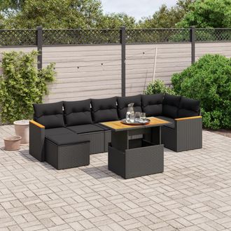 vidaXL Set De Sof&aacute;s De Jard&iacute;n 8 Piezas Y Cojines Rat&aacute;n Sint&eacute;tico Negro Vidaxl