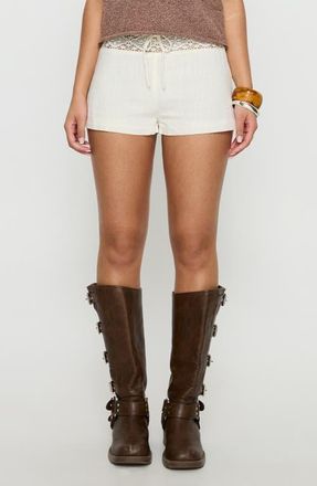 Princess Polly Chelisa Mid Rise Crochet Trim Shorts in White at Nordstrom, Size 12
