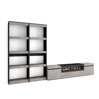 Skraut Home Skraut Home - Muebles De Sal&oacute;n Para Tv, Conjunto De Muebles Comedor, 320x186x35cm, Para Tv Hasta 80, Chimenea El&eacute;ctrica, Estilo Moderno, Gris Cemento
