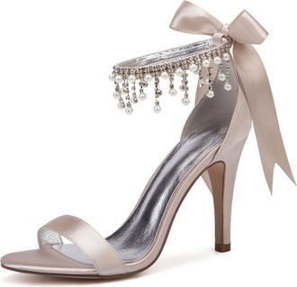 Generic Wedding Bridal Shoes Womens Heels Bridal High Heels 10.5Cm Stiletto Open Toe Sandals Evening Formal Party Dress Shoes,Champagne,5 UK