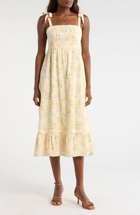 Lucky Brand Tie Strap Sleeveless Midi Dress in Yellow Floral at Nordstrom, Size Xx-Large