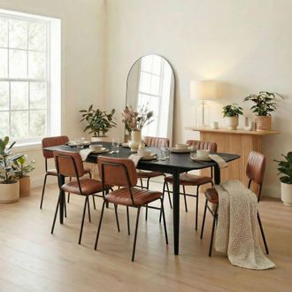 Furniturebox Leif Wood Extending Dining Table with 6 Tan Delta Chairs in Black