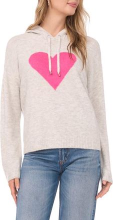 Vince Camuto Intarsia Heart Sweater Hoodie in Silver Heather at Nordstrom, Size X-Small