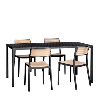 Klast Pack 4 sillas en polipropileno negro y mesa de jard&iacute;n rectangular