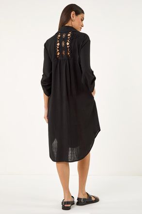 Roman Back Lace Buttoned Shirt Dress