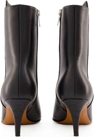 Alexander McQueen Womens Pointed-Toe Calfskin Heel Boot Black