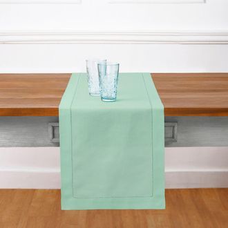 Solino Home Cotton Linen Hemstitch Table Runner for Dining Table, Holiday and Everyday Table Decor in Aqua at Nordstrom, Size Large