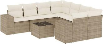 vidaXL Set De Sof&aacute;s De Jard&iacute;n 9 Pzas Con Cojines Rat&aacute;n Sint&eacute;tico Beige Vidaxl