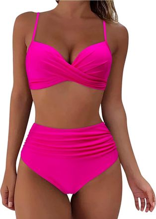 Generic Shffuw Bikini Sets for Women UK Two Piece Swimsuits High Waisted V-Neck Tummy Control Swimwear Top Bottoms Printed Plus Size Bathing Suits Beachwear S