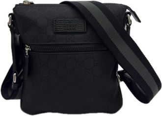 Gucci Black Gray Nylon Leather Shoulder Bag (Pre-Owned)