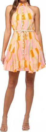 Fate Printed Cotton Voile Halter Neck Dress With Belt In Multi Pastel