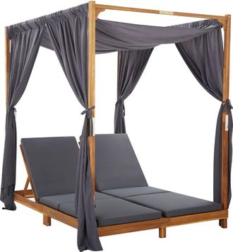 vidaXL Tumbona Doble Con Cortinas Y Cojines Madera Maciza De Acacia Vidaxl