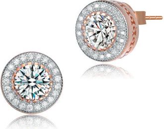 Rachel Glauber Round Halo Stud Earrings with Clear Cubic Zirconia