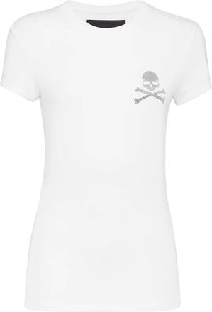 Philipp Plein Tops, Dames, Wit, L, Leer, T-Shirt Ronde Hals Skull & Bones