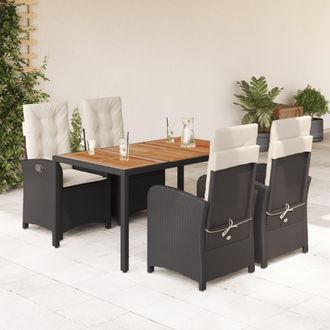 vidaXL Set De Muebles Jard&iacute;n 5 Pzas Con Cojines Rat&aacute;n Sint&eacute;tico Negro Vidaxl