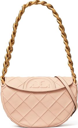 Tory Burch Mini Fleming Soft Caviar Leather Crescent Shoulder Bag in Pink Dawn at Nordstrom