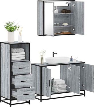 vidaXL Vidaxl - Set De Muebles De Ba&ntilde;o 3 Pzas Madera Contrachapada Gris Sonoma