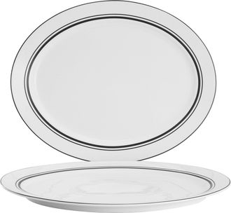 Sur la table 2 Piece 14 Inch Ceramic Oval Serving Platter in White with Black Bands