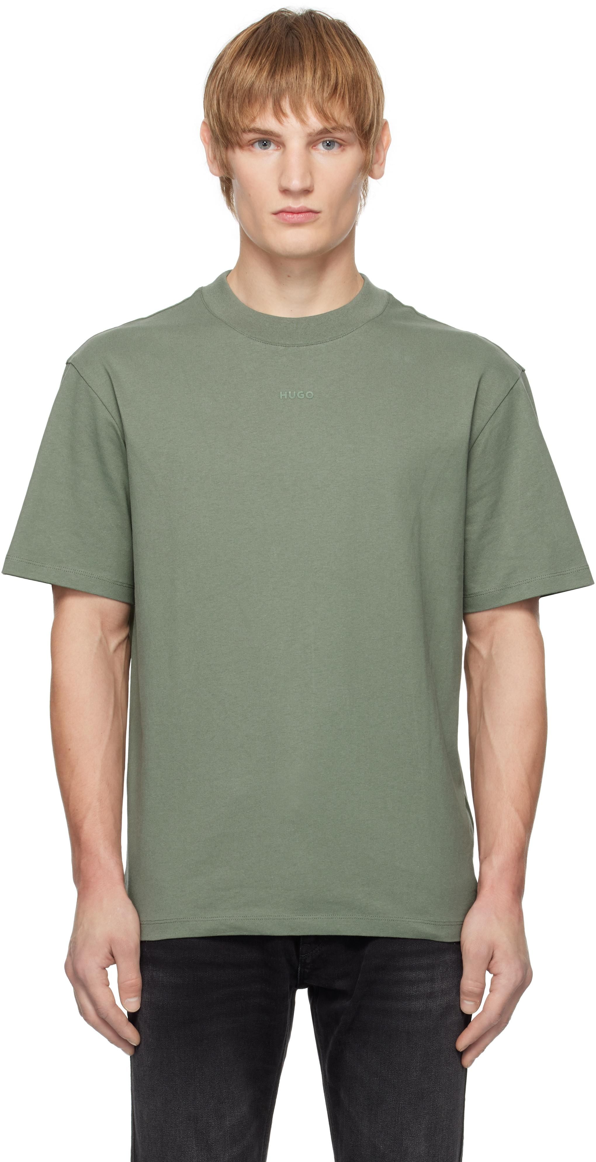 Tシャツ・カットソー BOSS Cotton T-shirt Verde Scuro BOSS - T-shirt en coton stretch avec rayures et logo - Vert