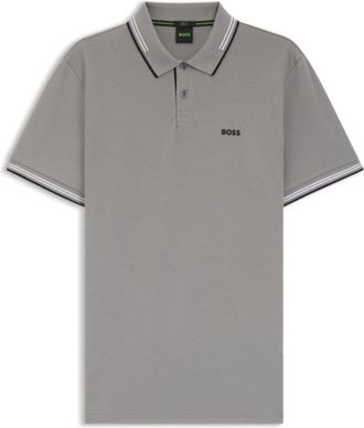 BOSS Stretch-cotton slim-fit polo shirt with branding and stripes
