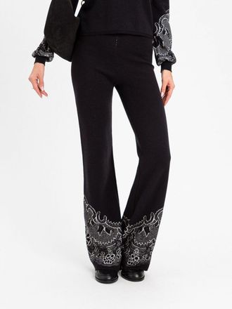 Twinset Skinny Fit Wool Blend Knit Trousers with Ethnic Pattern