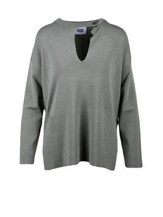 Alpha Studio Sage Green Viscose Nylon Asymmetric Knit Top