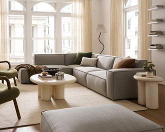 Castlery Jonathan Extended Side Chaise Sectional Sofa Left Facing, Performance Twill Dove Grey, Modular, Low-Profile, Castlery