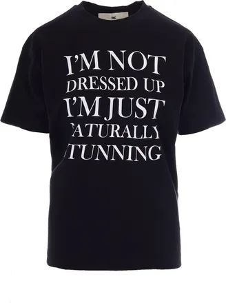 Elisabetta Franchi Oversized Black Jersey T-Shirt with Contrasting Lettering