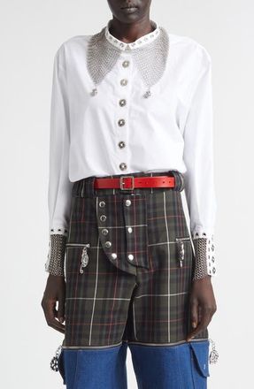 Chopova Lowena Titan Chain Mail Cotton Poplin Button-Up Shirt in White at Nordstrom, Size X-Small