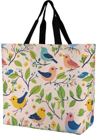 Generic Colorful Birds Pattern Tote Bag Reusable Grocery Shopping Bags Large Travel One Shoulder Handbag for Picnic Work
