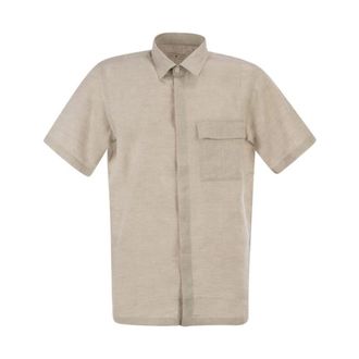 Pantaloni Torino Camicia a Maniche Corte in Misto Lino - - Shirts - Uomo - Beige - XL