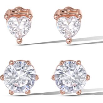 Jessica Simpson Heart and Round Crystal Stud Earring Set, 2 Pairs in Gold Tone at Nordstrom