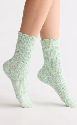 Nordstrom Cozy Scallop Crew Socks in Green at Nordstrom, Size 9