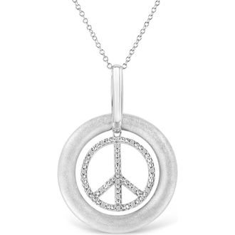 House of Brilliance Matte Finish Silver Diamond Accent Dancing Peace Sign Pendant Necklace in White at Nordstrom
