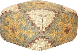 Beliani Puf De Yute Verde Claro Beige Marr&oacute;n Amarillo 50 X 50 Cm Oriental Kilim Saron