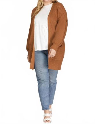 She + Sky Open Front Cardigan In Camel