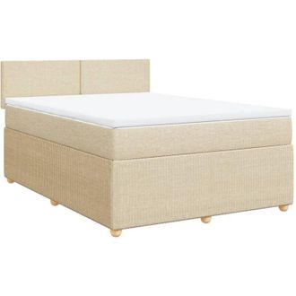 vidaXL Cama Box Spring Con Colch&oacute;n Tela Color Crema 140x200 Cm Vidaxl