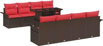 vidaXL Conjunto De Sof&aacute; De Jard&iacute;n 8 Uds. Marr&oacute;n Rat&aacute;n Sint&eacute;tico Vidaxl
