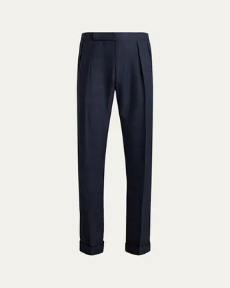 Ralph Lauren Purple Label Mens Cashmere and Silk Glen Plaid Pleated Trousers