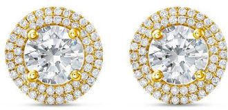 Diana M. Jewels 14kt yellow gold lab grown round diamond halo earrings weighing 3.00 cts tw