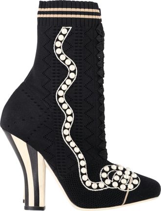 Fendi Pre-owned Womens Knit Fabric Pearl Embellished Sock Ankle Boots in Black Nylon - Size EU 39
