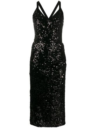 Dolce & Gabbana sequinned V-neck midi dress - women - Silk/Polyamide/Spandex/Elastane/Spandex/Elastane - 44 - Black