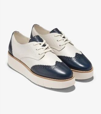 Cole Haan Grand City W31495 Oxford Womens Ivory Navy Platform Shoes ZOGG421