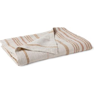 Coyuchi Organic Linen Throw Blanket in Khaki/Praline Stripe at Nordstrom
