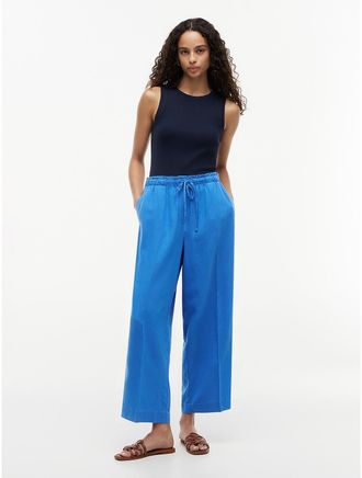 Tommy Hilfiger Womens Lightweight Linen-Blend Pull-On Pant - Blue - XXL
